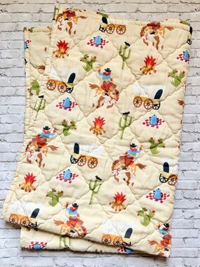 Vintage Cream Western Baby Toddler Quilt with Multicolor Cowboy Motifs